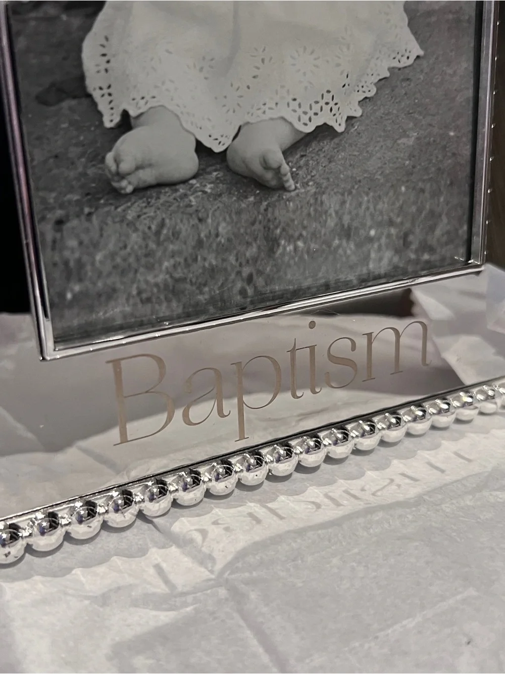 Caroline Collection by Roman Inc Silver Mirrored Baptism Frame Beaded Edge 4